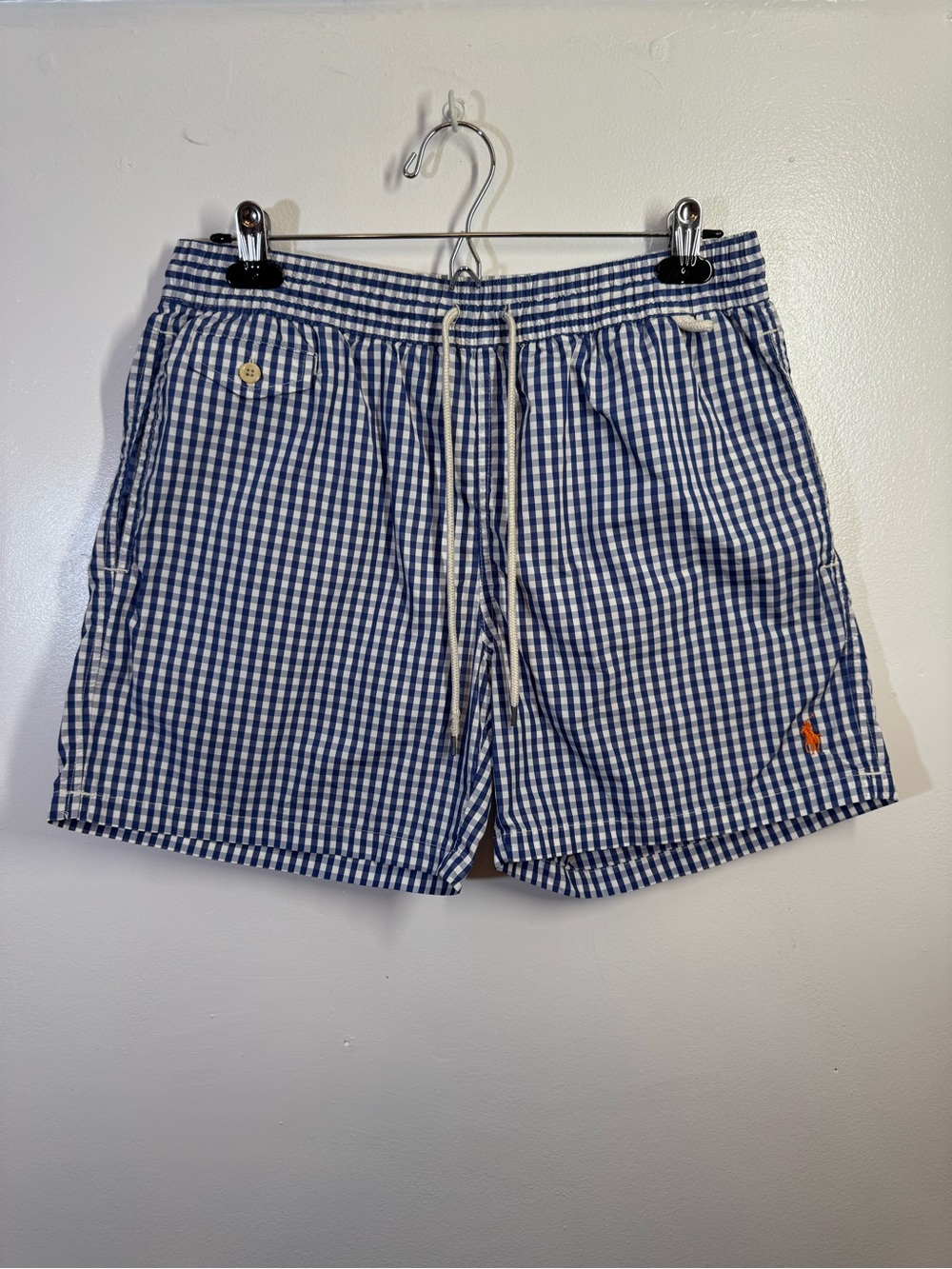 Polo Ralph Lauren Swim Trunks Mens L Blue Gingham Check Mesh Lined Shorts Plaid